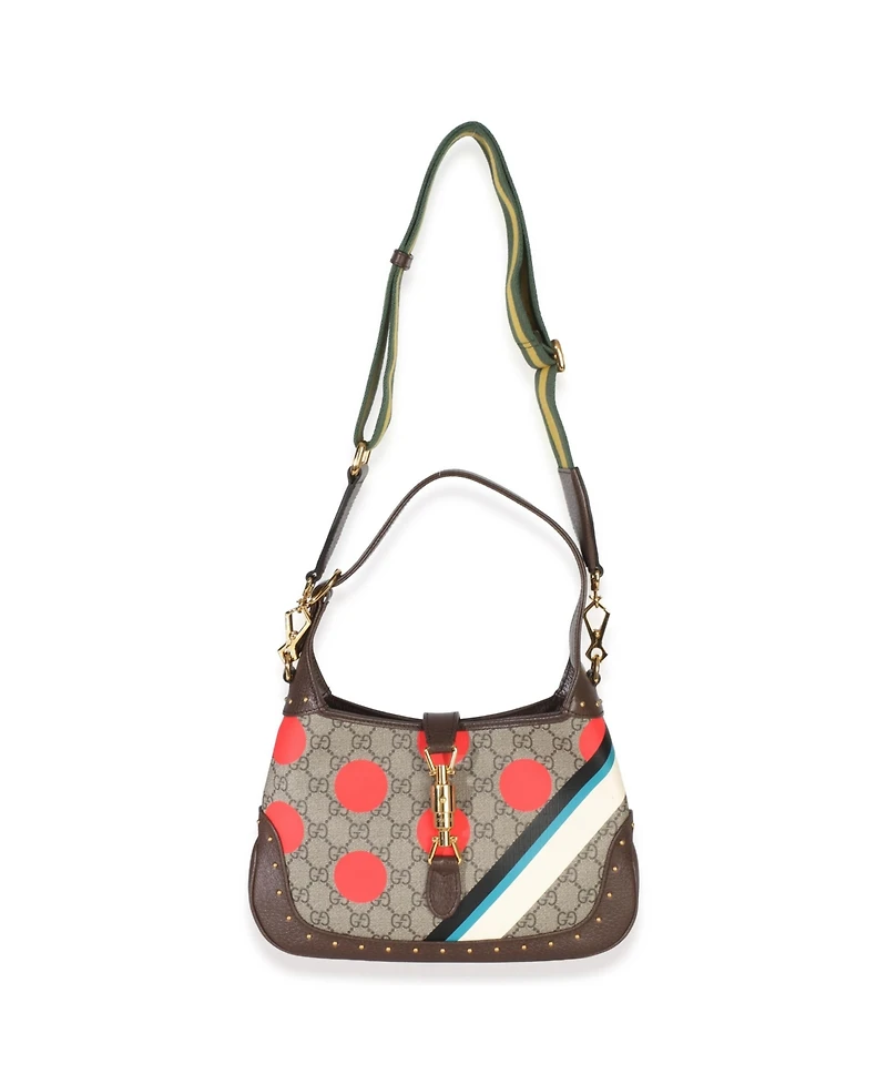 Pre-Owned Gucci Beige Gg Supreme Monogram Canvas Web Geometric Studded Small Jackie 1961 H