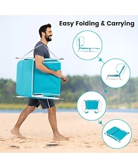 Sugift Set of 2 5-Position Lay-Flat Beach Recliners with Carry Strap and Metal Frame