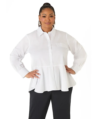 Ashley Stewart Plus Peplum Poplin Shirt