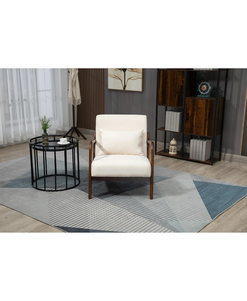Clihome Mid Century Modern Accent Chair with Wood Frame, Upholstered Living Room Chairs with Waist Cushion, Reading Armchair