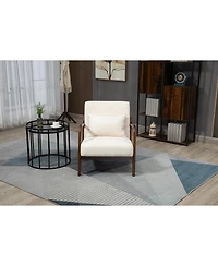 Clihome Mid Century Modern Accent Chair with Wood Frame, Upholstered Living Room Chairs with Waist Cushion, Reading Armchair