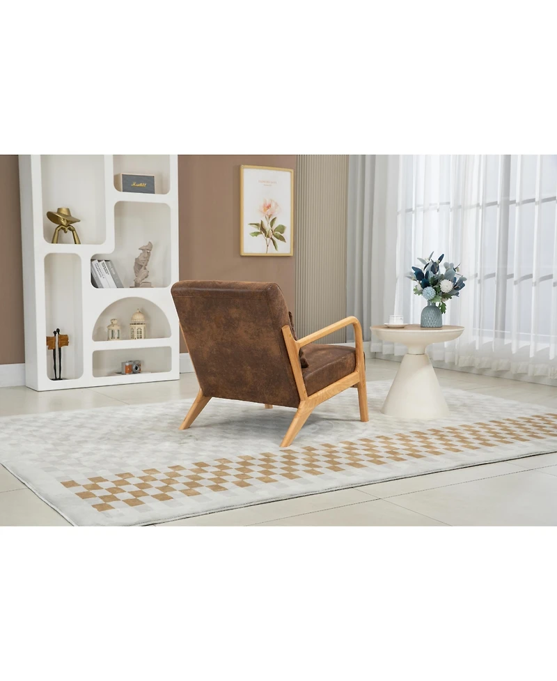 Clihome Mid Century Modern Accent Chair with Wood Frame, Upholstered Living Room Chairs Waist Cushion, Reading Armchair