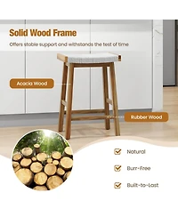 Costway Set of 2 25.5" Dining Saddle Stool Counter Height Seaweed Woven Seat Solid Wood