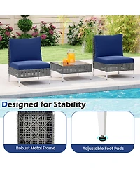 Gouun 3-Piece Low-Profile Pe Rattan Conversation Set with Glass Coffee Table and Cushions
