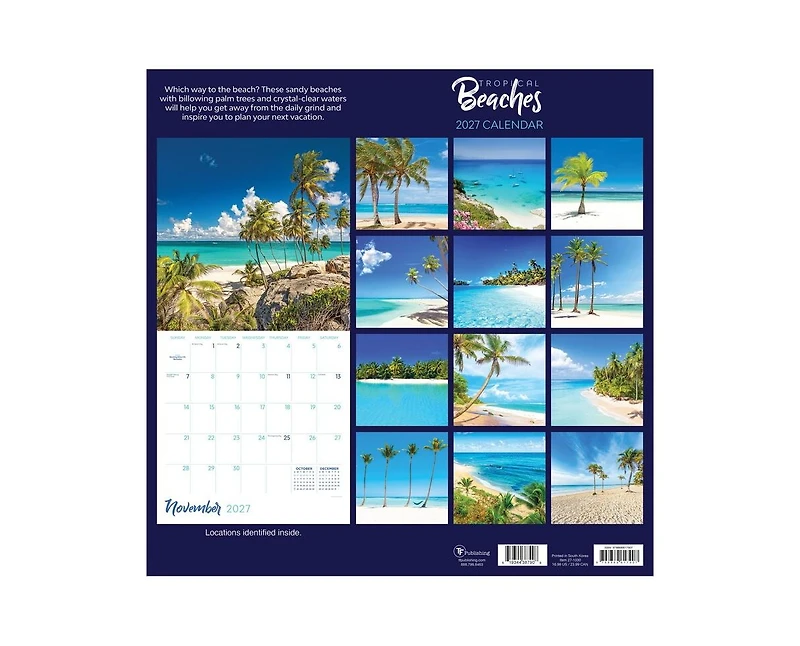 Tf Publishing Paper Goods 2027 Tropical Beaches Wall Calendar
