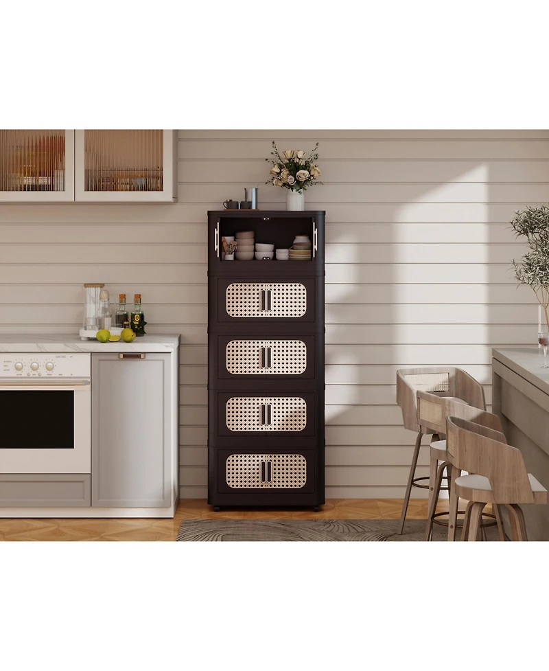 Flynama 20 Inch Five-Tier Folding Plastic Storage Cabinet Magnetic Door with Universal Moving Wheels
