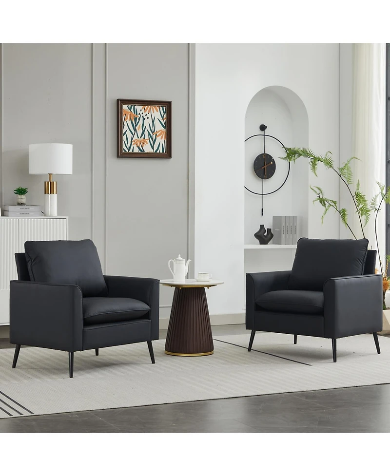 Rainsken Modern Accent Living Room Chairs Set of 2, Pu Leather fabric, Upholstered Arm Chair, for Room/Lounge/Office/Reception