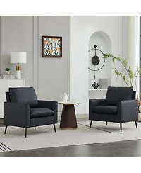 Rainsken Modern Accent Living Room Chairs Set of 2, Pu Leather fabric, Upholstered Arm Chair, for Room/Lounge/Office/Reception