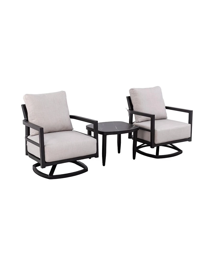 Asagikoiai 3-Piece Outdoor Aluminum Swivel Lounge Chair Set with Sintered Stone Table