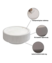 Streamdale Furniture Round Fluted Coffee Table with Tempered Glass Top and Hidden Storage