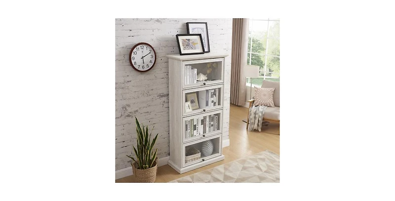 Flynama 4-Tier Tempered Glass Display Cabinet Flip-Up Door Household Collectible Toy Book Storage Showcase Cabinet