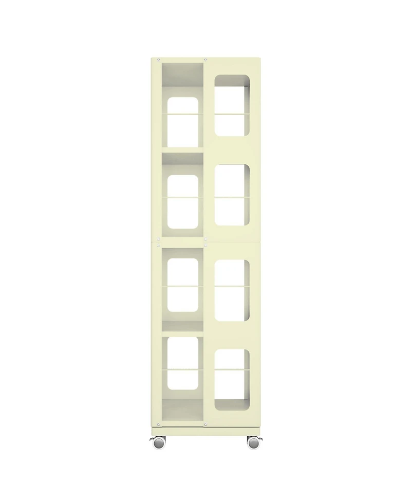 Flynama 4-Tier All-Steel 360 Degree Rotating Bookshelf with Universal Wheels Space-Saving Sturdy Household Book Display Rack