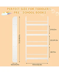 Flynama 4-Tier Wall-Mounted Kids Bookshelf Anti-Tip Design High Safety Space-Saving Nursery Toy Book Organizer