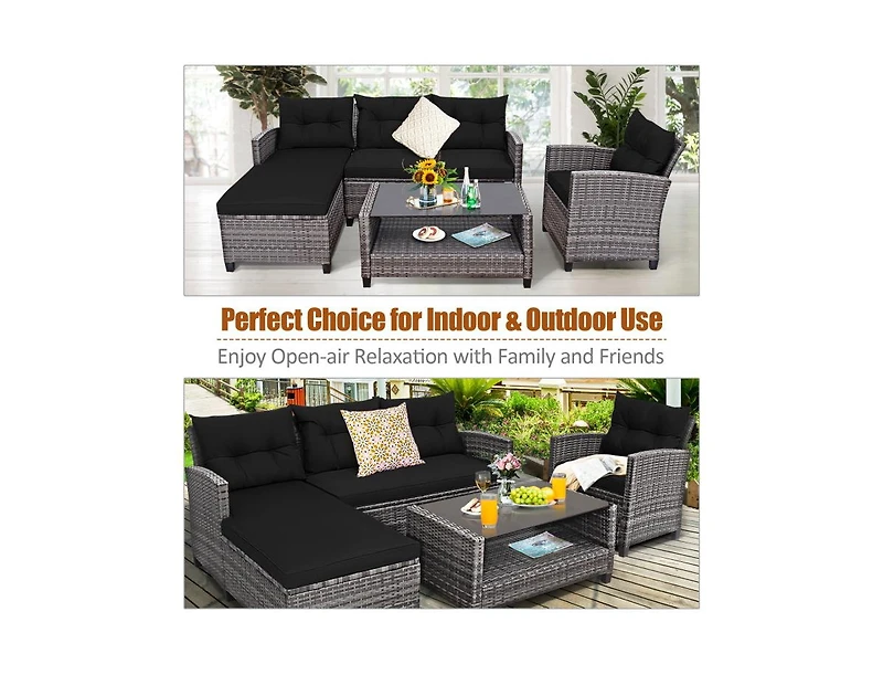 Mondawe 4 Pieces Patio Rattan Sofa Furniture Set with Cushion and 2-Tier Table