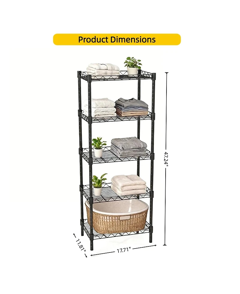 Flynama 5-Tier Adjustable Metal Wire Shelving Unit for Small Spaces