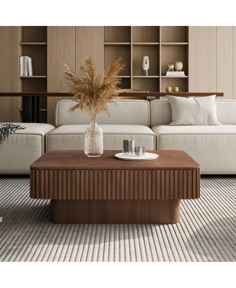 Streamdale Furniture 38.6'' Fluted Lift-Top Coffee Table with Storage Walnut