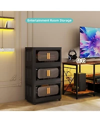 Flynama Folding Storage Cabinet with Wheels 5 Tier Collapsible Organizer