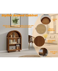 Flynama Arched Top 3-Tier Open Bookshelf Glaze Finish Storage Cabinet for Living Room Entryway Bedroom