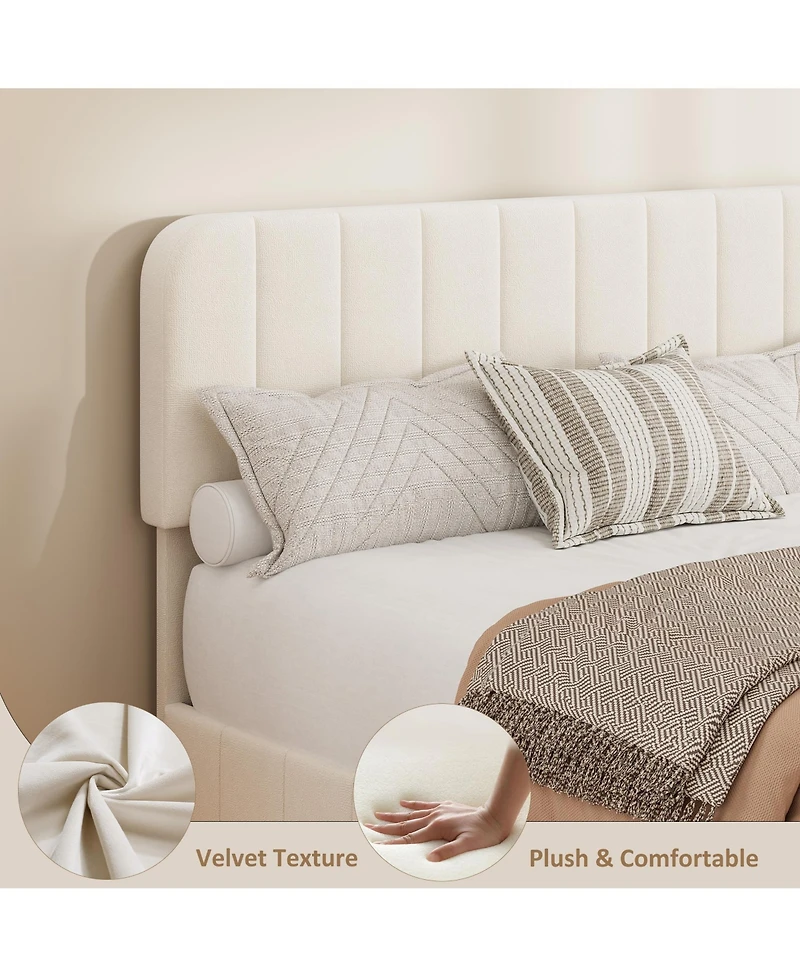 homfan Velvet Platform Bed Frame Channel Tufted Wingback Headboard Upholstered Wood Slats No Box Spring