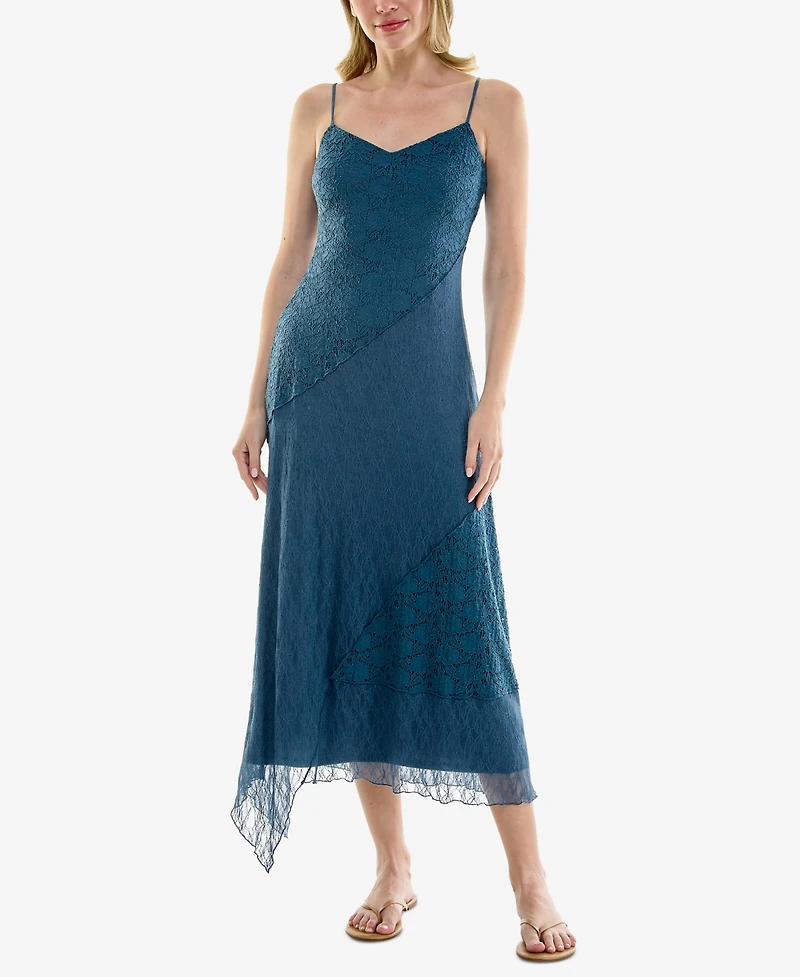 Row A Juniors' Sleeveless V-Neck Lace Midi Dress