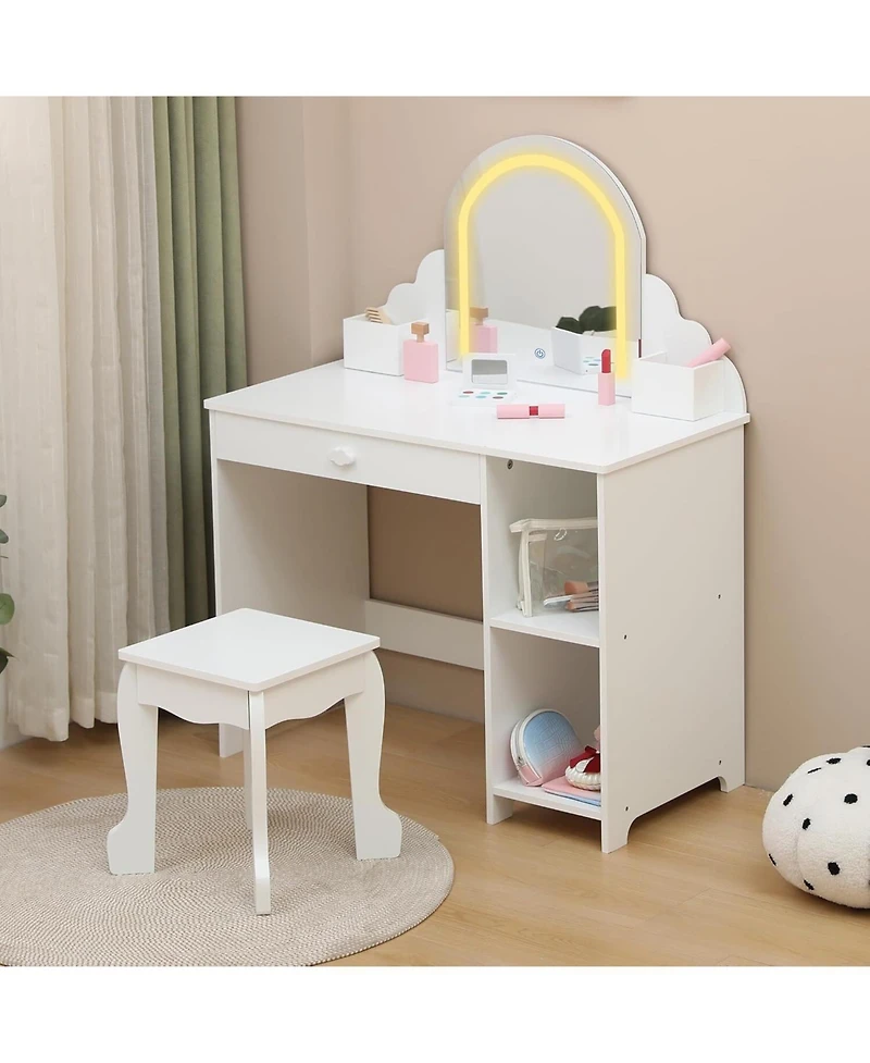 gaomon 2-in-1 Kids Lighted Vanity Set, Adorable Makeup Table with Matching Stool