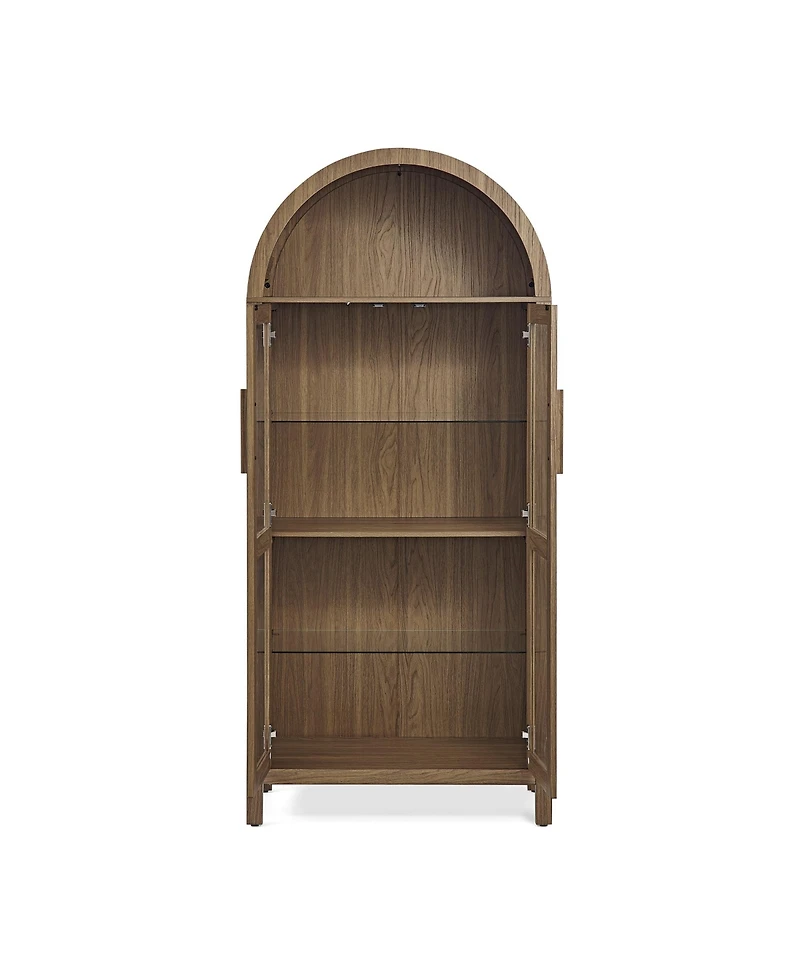 Flynama High Arched Led Light Wooden Storage Cabinet Adjustable Glass Partition Modern Retro Home Multi-Functional Display Cabinet