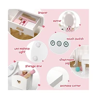 gaomon Toddler Lighted Vanity and Stool Set, Perfect Gift Girls Makeup Pretend Play Table