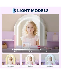 gaomon 2-in-1 Kids Vanity Set, Lighted Mirror Table with Stool, Bookshelf and Makeup Palette Kit