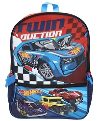 Bioworld Boys' and Girls' Hot Wheels Backpack, Lunch Kit, Pencil Case, Key Chain and Carabiner, 5-Piece Set