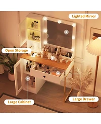 gaomon Multi-Color Led Lighted Vanity Desk, Makeup Table with Built-in Power and Usb Charging Ports