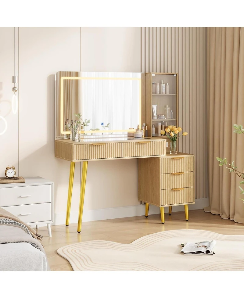 gaomon Almond 5-Drawer Vanity Desk, Makeup Dressing Table with Built-in Usb Charging Station