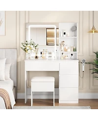 gaomon 4-Drawer Led Vanity Set, Makeup Desk with Power Outlet, Mirror and Matching Stool