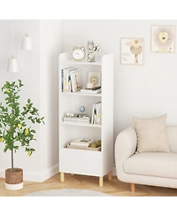 Flynama Kids 4-Tier Bookcase and Toy Storage Organizer with Pine Legs