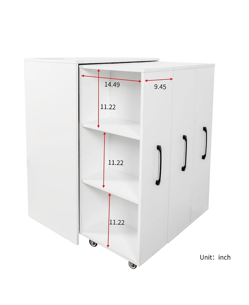 Flynama 3-Tier Freestanding Pull-Out Door Mobile Bookcase Multi-Grid Storage Cabinet with Universal Wheels