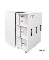 Flynama 3-Tier Freestanding Pull-Out Door Mobile Bookcase Multi-Grid Storage Cabinet with Universal Wheels