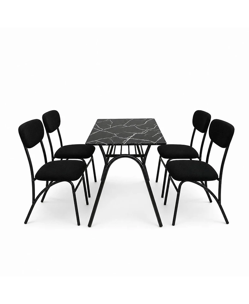 homfan 5 Piece Dining Set for 4 with Marble Tabletop
