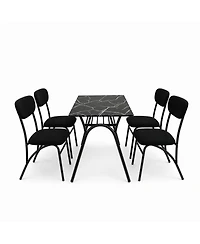 homfan 5 Piece Dining Set for 4 with Marble Tabletop