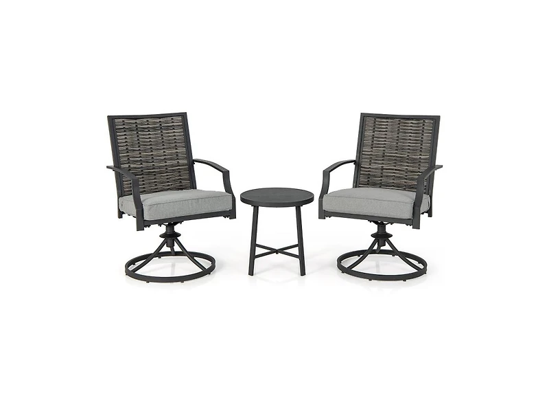 Mondawe 3 Piece Patio Swivel Chair Set with Soft Seat Cushions for Backyard