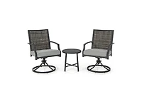 Mondawe 3 Piece Patio Swivel Chair Set with Soft Seat Cushions for Backyard