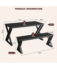 homfan Kitchen Table with Benches, Dining Table Benches Set for 4-6, Rectangular Kitchen Table Set with Sturdy Metal Frame, for Kitchen, Dining Room