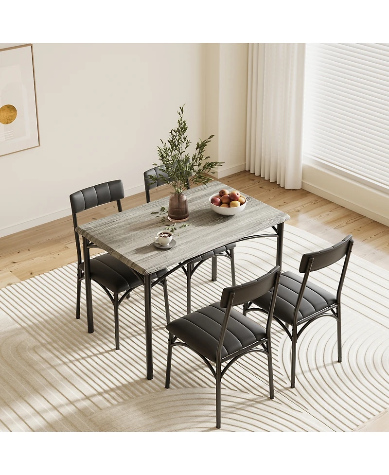 homfan 5 Piece Dining Table and Chair Set Rectangular Metal and Wood Table, Upholstered Chairs, Space Saving Design for Apartment or Small Spaces