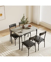 homfan 5 Piece Dining Table and Chair Set Rectangular Metal and Wood Table, Upholstered Chairs, Space Saving Design for Apartment or Small Spaces