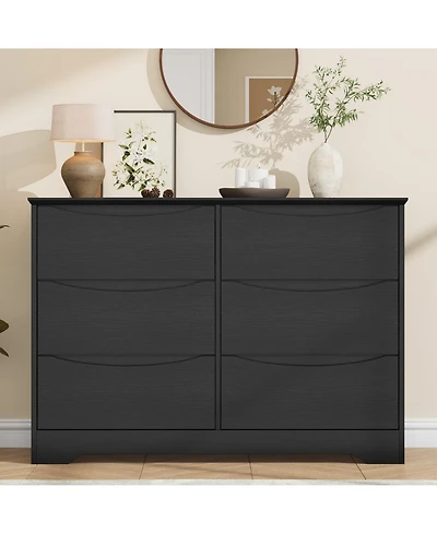 homfan Spacious Storage Solution Wooden Dresser, 6 Deep Drawers Tall Cabinet for Bedroom, Living Room, Hallway, Kids Room, Wide Top Organizer