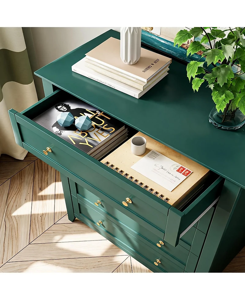 homfan Modern 5 Drawer Dresser for Bedroom, Tall Wooden Chest Organizer with Deep Storage Drawers and Metal Knobs, Perfect for Entryway