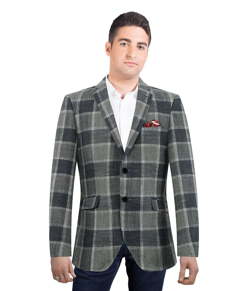 Elie Balleh Men's Slim Fit Big Plaid Sports Blazer