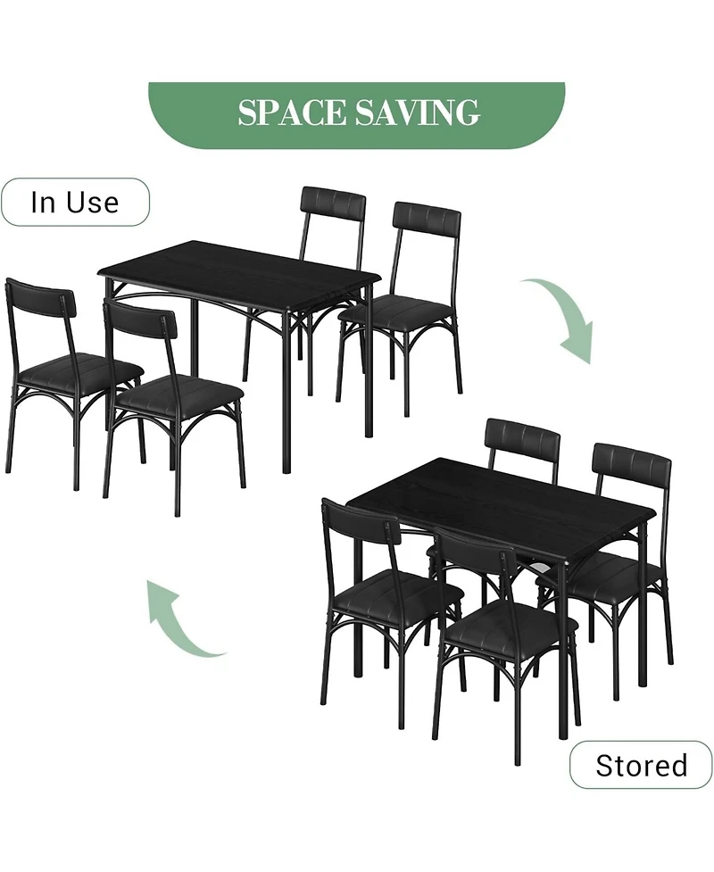 homfan 5 Piece Rectangular Space Saving Dining Set for 4 with Upholstered Chairs