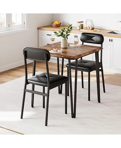 homfan Dining Table Set for 2 with Upholstered Chairs, Vintage Wood Grain Kitchen Set for Small Spaces, Apartment or Breakfast Nook