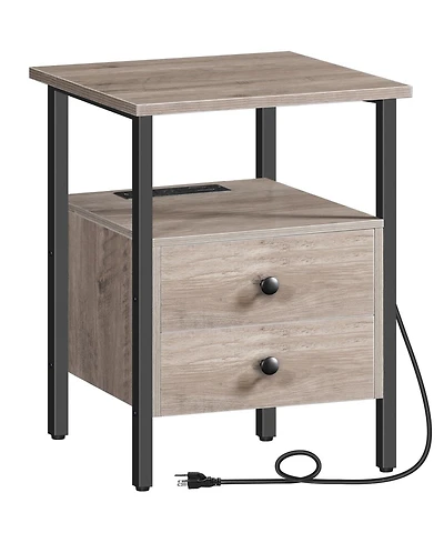 Slickblue End Table with Charging Station and 2 Drawers for Bedroom Storage
