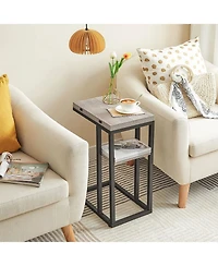 Slickblue Folding C-Shape Sofa End Table with Storage Pocket for Small Spaces