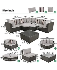 Asagikoiai 7-Piece Outdoor Wicker Patio Sectional Sofa Set with Cushions and Colorful Pillows